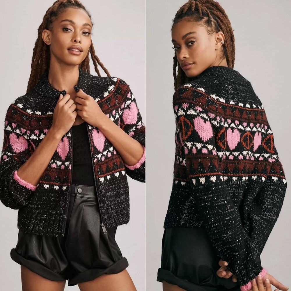 Pilcro Peace Love Icon Zip-Up Sweater